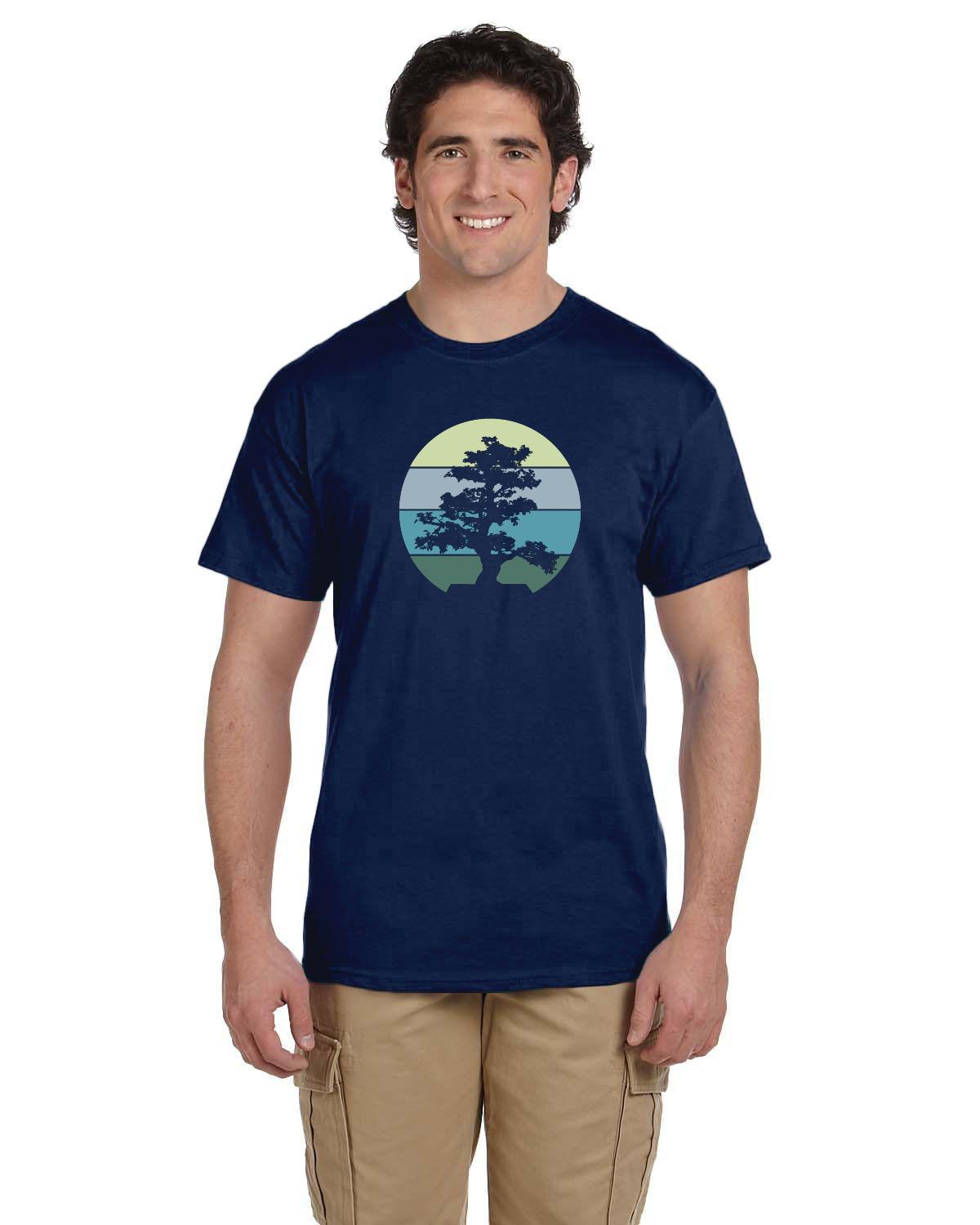 Lone Bonsai Tree Blue Hue Vintage Sunset Unisex T-Shirt
