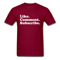 Load image into Gallery viewer, Like Comment Subscribe Unisex Classic T-Shirt - burgundy
