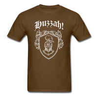 Load image into Gallery viewer, Huzzah with Knight Shield Unisex Classic T-Shirt - brown

