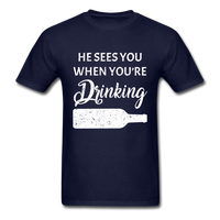 Load image into Gallery viewer, He Sees You When You&#39;re Drinking Unisex Classic T-Shirt - navy
