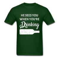 Load image into Gallery viewer, He Sees You When You&#39;re Drinking Unisex Classic T-Shirt - forest green
