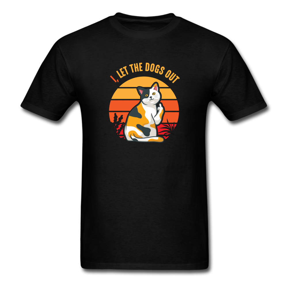 I Let The Dogs Out Cat with Middle Finger Unisex Classic T-Shirt - black