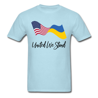 Load image into Gallery viewer, American Flag Ukrainian Flag United We Stand (Black Letters) Unisex Classic T-Shirt - powder blue
