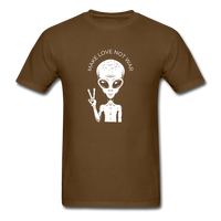 Load image into Gallery viewer, Make Love Not War With Alien Peace Sign Unisex Classic T-Shirt - brown
