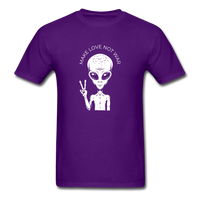 Load image into Gallery viewer, Make Love Not War With Alien Peace Sign Unisex Classic T-Shirt - purple

