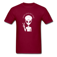 Load image into Gallery viewer, Make Love Not War With Alien Peace Sign Unisex Classic T-Shirt - burgundy

