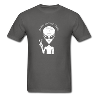 Load image into Gallery viewer, Make Love Not War With Alien Peace Sign Unisex Classic T-Shirt - charcoal
