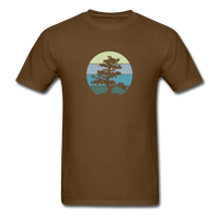 Load image into Gallery viewer, Lone Bonsai Tree Blue Hue Vintage Sunset Unisex Classic T-Shirt - brown
