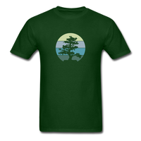 Load image into Gallery viewer, Lone Bonsai Tree Blue Hue Vintage Sunset Unisex Classic T-Shirt - forest green
