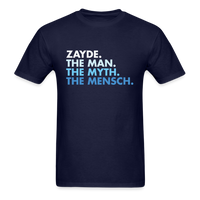 Load image into Gallery viewer, Zayde The Man The Myth The Mensch Unisex Classic T-Shirt - navy

