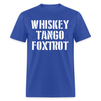 Load image into Gallery viewer, Whiskey Tango Foxtrot Military Text (White) Unisex Classic T-Shirt - royal blue

